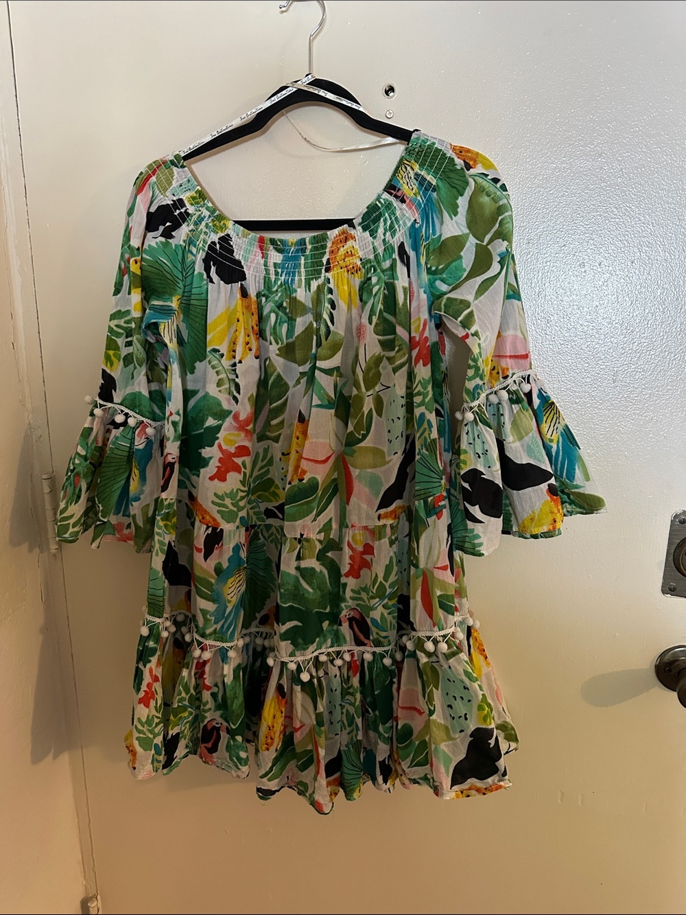 True Destinations 100% Cotton Tropical A-Line Mini Dress Multicolor M